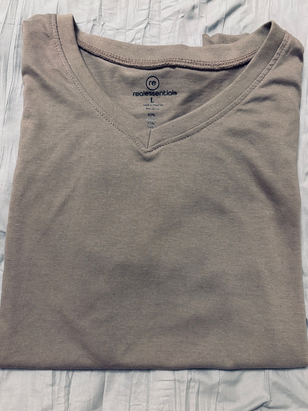 Real Essentials Women’s V-Neck Short Sleeve Tee in Taupe